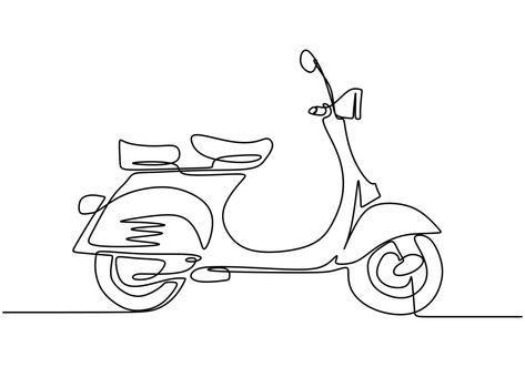 Classic scooter. Continuous one line art classical scooter motorcycle vector illustration isolated on white background. Vespa Scooter Tattoo, Vespa Line Art, Scooter Tattoo, Vespa Tattoo, Scooter Sketch, Scooter Drawing, Vespa Illustration, Simson Moped, Motorcycle Vector