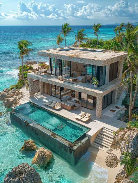 Dream House Pictures, Modern Art Deco Home, Brownie Packaging, Luxury Beach House, Pool Landscape Design, Dream Life House, Aesthetic Luxury, November Month, Dream Vacations Destinations