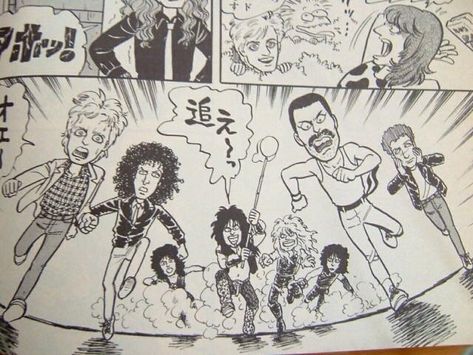 80s Manga, Retro Manga, Queen Fanart, Being Chased, Queen Ii, Motley Crüe, Best Rock Bands, A Night At The Opera, Freddy Mercury