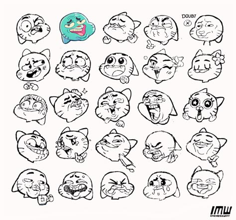 Amazing World Of Gumball Tattoo, Cartoon Faces Expressions, Expression Sheet, Cartoon Expression, Drawing Face Expressions, Amazing World Of Gumball, 캐릭터 드로잉, Drawing Expressions, World Of Gumball