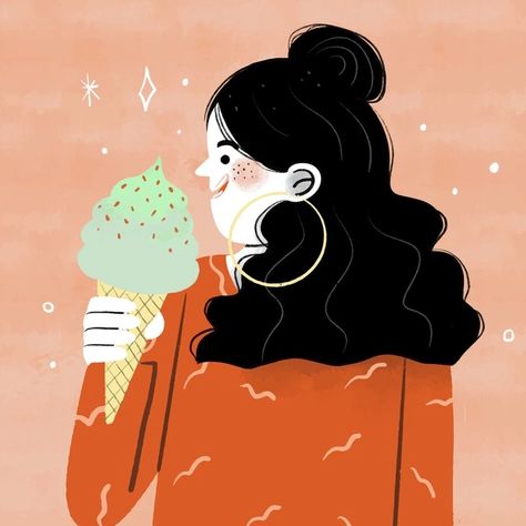 Free Vector | Hand drawn woman eating ice cream illustration Eat Ice Cream Illustration, Eating Ice Cream Drawing, Eating Ice Cream Illustration, Cream Illustration, People Illustrations, Ice Cream Illustration, Woman Eating, Packaging Illustration, Cream Packaging