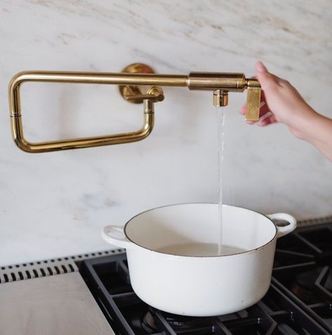 Curved Marble Backsplash, Danby Marble Countertops, Imperial Danby Marble, Dishwasher Drawers, Danby Marble, Brass Pot Filler, Marble Backsplash Kitchen, Inset Cabinetry, Pot Filler Kitchen