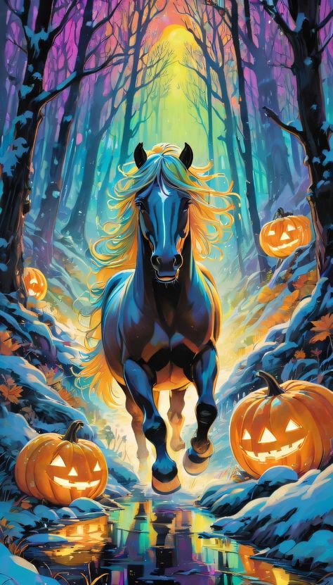 Wallpaper Horror, Halloween Live Wallpaper, Horse Halloween, Equine Artwork, Happy Halloween Pictures, Unicorn Artwork, Spiritual Animal, Dog Pop Art, Cute Disney Drawings