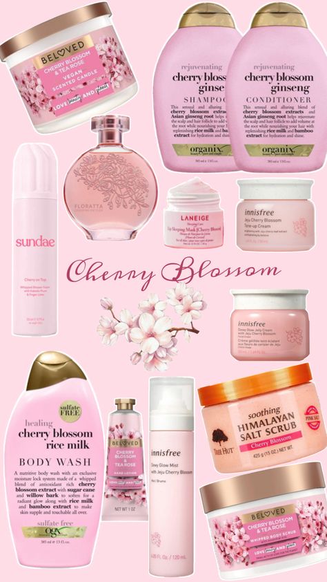 How to smell good all day, how to smell like cherry blossoms, shower products smell good #innisfree #treehut #beloved #cherryblossom #laneige #sundae #shampooandconditioner #lotion #perfume #bodywash #bodyscrub #shavingcream Smell Good All Day, How To Smell Good, To Smell Good, Cherry Blossom Scent, Blossom Perfume, Shower Products, Body Hygiene, Beauty Routine Tips, Basic Skin Care Routine