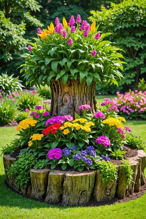 Creative Ways To Use Tree Stumps, Tree Stump Ideas, Boxwood Landscaping, Landscaping Around Trees, Rock Garden Landscaping, Lawn And Landscape, Tree Stump, Chicken Art, Hanging Garden