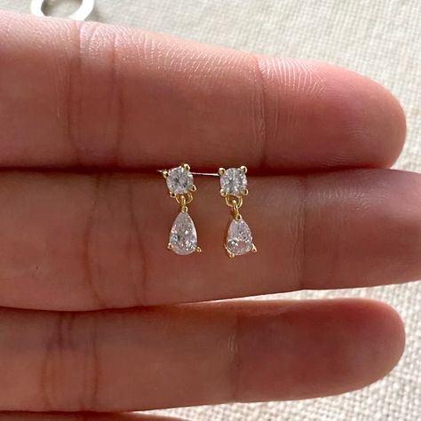 View Engagement Ring by VicStoneNYCJewelry on Etsy Small Dangle Earrings, Diamond Dangle Earrings, Party Earrings, Gold Earrings Designs, Fabulous Jewelry, Pear Shaped Diamond, Small Earrings, Simple Earrings, Silver Earrings Dangle