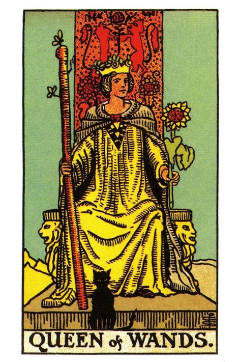 Queen of Wands Tarot card meaning. Queen Of Wands Tarot Card, Queen Of Wands Tarot, Suit Of Wands, The Queen Of Wands, Queen Of Wands, Wands Tarot, 78 Tarot Cards, Tarot Meanings, Free Tarot