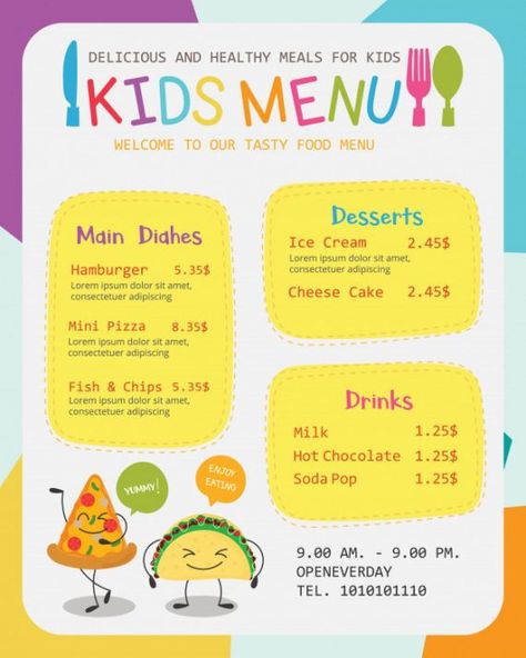 Printable Kids Menu Design Template Excel Sample Posted by Albert Sulton. Kids menu design template, The very first thing most prospective visitors to your restaurant will do, until they walk in the door, is examine your own... Kids Menu Ideas Restaurants, Kids Menu Design, Menu Design Template, Restaurant Menu Template, Fancy Restaurants, Menu Cover, Desserts Menu, Kids Menu, Printable Kids