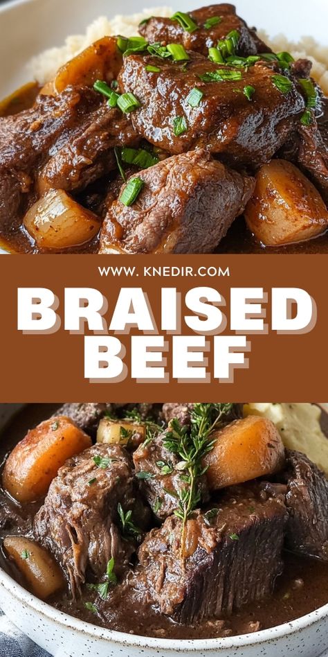 Craving something rich and satisfying? This Melt-in-Your-Mouth Braised Beef is slow-cooked to perfection, delivering tender, flavorful bites in every mouthful. Ideal for Sunday dinners or special occasions, this dish is sure to impress your family and guests. Pair it with mashed potatoes or roasted veggies for a full meal! 👉 Save this pin to try this classic comfort food today! #BraisedBeef #ComfortFood #SlowCookerRecipes #DinnerIdeas #BeefRecipes #HeartyMeals #FallCooking Braised Beef With Mashed Potatoes, Braised Roast Beef, Slow Braised Beef, French Onion Braised Beef, How To Braise Meat, Soft Beef Recipes, Braised Beef In Crock Pot, Braised Beef Cheeks, Braised Beef Recipes Slow Cooker