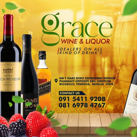 This creative simple design is made for a wine store called Grace Wine and Liqour. Business Flyer Design, Photoshop Tutorial Design, Wine Design, Wine Store, Social Media Design Inspiration, Wine And Liquor, Photoshop Tutorial, Business Flyer, Social Media Design