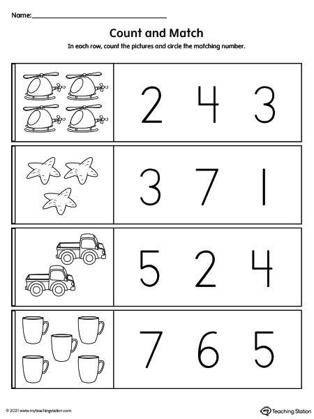 Early Childhood Math Worksheets | MyTeachingStation.com Counting And Matching Worksheets, Count And Match 1-5 Worksheets, Math Preschool Activities Printables, 1-5 Number Worksheets, 1-5 Worksheet Preschool, Number 1-5 Worksheet Preschool, Numbers 1-5 Worksheets, Matching Numbers Preschool, Preschool Math Patterns