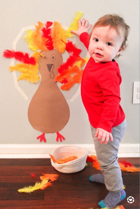 Fall Baby Sensory Activities, Thanksgiving Toddler Arts And Crafts, Turkey Activities For Infants, November Toddler Arts And Crafts, Cute Thanksgiving Crafts For Toddlers, Contact Paper Turkey Craft, Thanksgiving Crafts For 1 Year, Crafts For Thanksgiving For Toddlers, November Toddler Themes Lesson Plans