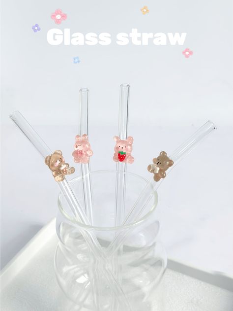 1pc Cartoon Bear Glass Drinking Straw, Transparent Straw For Smoothies, Milk Tea, Juice, Cocktails, Cold Drinks, Party Supplies, Colorful Rubber Duck Shaped Bent Glass Straw Reusable School Supplies,Back To SchoolI discovered amazing products on SHEIN.com, come check them out! Girly Room Decor, Drink Party, Kitchen Christmas Gifts, Tea Juice, Glass Coffee Cups, Girly Room, Cute Kitchen, Mini Pumpkins, Boba Tea