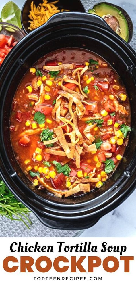 Growing up in a community with a strong Latin influence, Mexican food was a staple. One of my favorite meals was chicken tortilla soup, but I always thought it was an all-day recipe to make until I discovered I could actually make a slow cooker chicken tortilla soup. Tortilla Soup Crockpot, Crock Pot Chicken Tortilla Soup, Crockpot Chicken Tortilla Soup, Chicken Tortilla Soup Crock Pot, Slow Cooker Chicken Tortilla Soup, Chicken Tortilla Soup Recipe, Chicken Tortillas Soups Recipe, Tortilla Soup Recipe, Mexican Soup