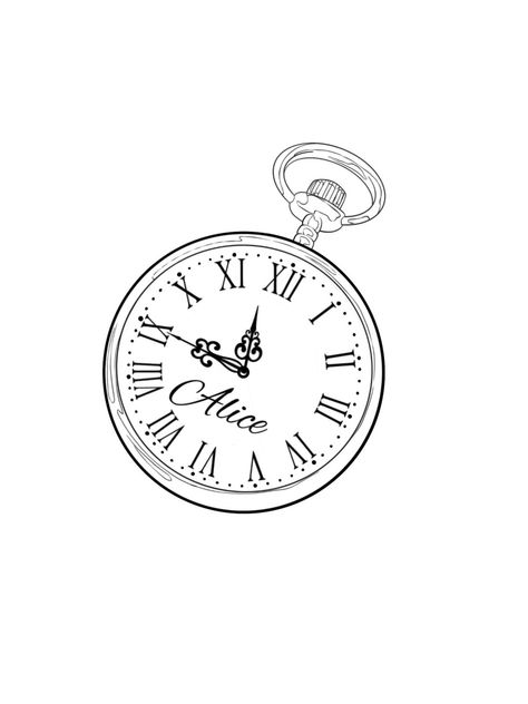 Clock Outline Tattoo, Clock Tattoo Design Simple, Pocket Watch Drawing Sketches, Pocket Watch Outline, Pocket Watch Sketch, Pocket Watch Tattoo Stencil, Clock Tattoo Drawing, Simple Clock Tattoo, Stopwatch Tattoo