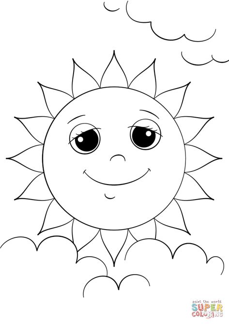 Printable Sun, Belle Coloring Pages, Sun Coloring Pages, Sun Drawing, Cartoon Sun, Preschool Coloring Pages, Cute Sun, Coloring Page Ideas, Mermaid Coloring