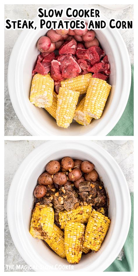 Potatoes And Corn, Slow Cooker Steak, Crockpot Steak, Steak Potatoes, Crock Pot Food, Easy Crockpot Dinners, Hearty Meal, Crockpot Dishes, Crockpot Beef