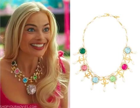 Barbie: Barbie’s Gem Necklace Barbie Movie Chanel Necklace, Barbie Core Jewelry, Barbie Chanel Necklace, Barbie Movie Necklace, Barbie Beaded Necklace, Barbie Necklace Movie, Barbie Movie Jewelry, Barbie Movie Costumes, Gay Prom