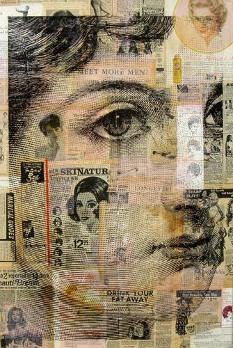 Basketball Newspaper, Michelle Caplan, Collage Newspaper, Collage Portraits, Newspaper Collage, Poster Collage, Collage Collage, Collage Portrait, Newspaper Clippings