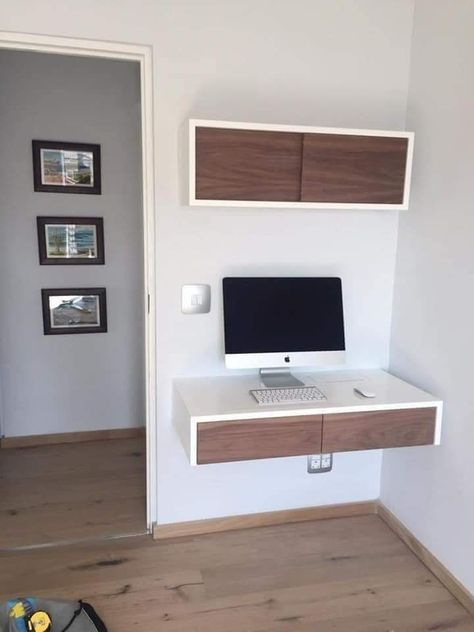 White Home Office, Computer Desk Design, Study Table Designs, Computer Desks, Baby Boy Room Decor, Printer Stand, Floating Desk, White Home, Baby Boy Rooms