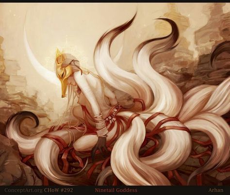 nine tailed goddess Fox Goddess, Kitsune Art, Kitsune Fox, Fox Spirit, Nine Tailed Fox, Japanese Folklore, Fox Girl, Goddess Art, Fox Art