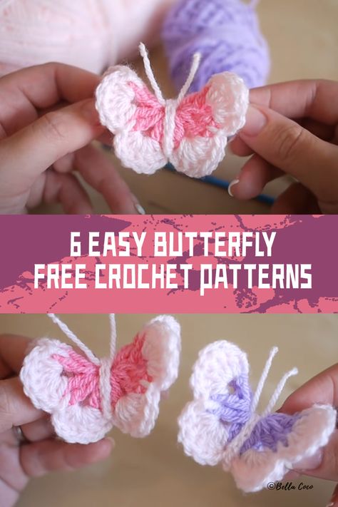 Easy Butterfly FREE Crochet - 6 Patterns / iGOODideas.com Crochet Basics Step By Step, Crochet Butterfly Applique, Crochet Butterfly Free Pattern, Easy Crochet Flower, Easy Butterfly, Crochet Butterfly Pattern, Crochet Charts, Butterfly Applique, Crochet Flowers Easy