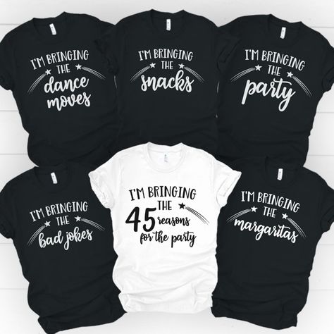 group of shirts flat Group Birthday Shirts Ideas, Group Birthday Shirts, Birthday Group Shirts, Tshirts Ideas, Birthday Squad Shirts, 40th Birthday Shirts, 45th Birthday, Men Birthday, Fun Group