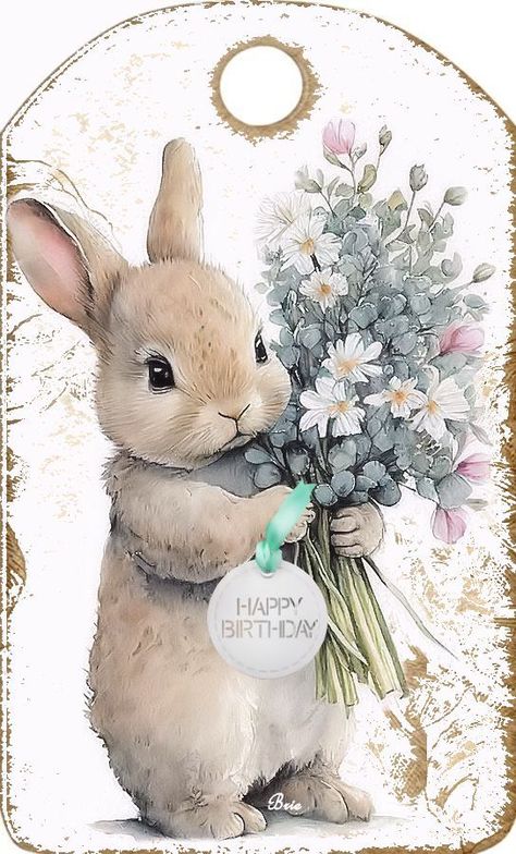 Bunny Watercolor, Happy Birthday Art, Bunny Painting, Storybook Art, Birthday Tags, Bunny Art, Happy B Day, Happy Birthday Greetings, Cute Animal Pictures