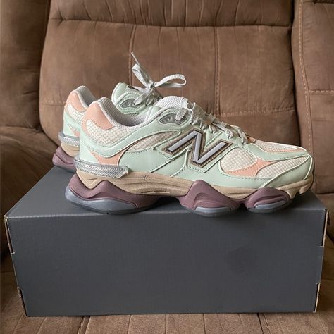 Brand New Never Worn New Balance 9060 In Beige Green (Clay Ash) Size 5 Men’s/ 6.5 Women’s Comes With Extra Laces. New Balance Cream, New Balance 9060, Shoes New Balance, Green Clay, New Balance Shoes, Ash Color, Pretty Shoes, New Balance, Cool Girl