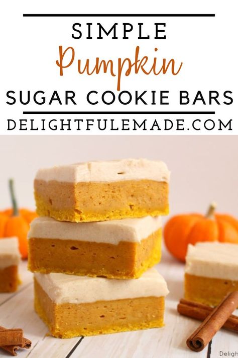 Simple Pumpkin Sugar Cookie Bars with a delicious fall twist! These Pumpkin Bars with Cream Cheese Frosting are fantastic for fall bake sales, break room treats or anytime you’re looking for something sweet to go with your PSL. This pumpkin bars recipe has all the amazing flavors of sugar cookies, but made in one pan, in one simple batch! These are absolutely perfect for fall – amazing with all of the cinnamon and pumpkin flavors! Pumpkin Cream Cheese Bars Pioneer Woman, Sheet Pan Pumpkin Bars With Cream Cheese Frosting, Pumpkin Bars With Cream Cheese Frosting, Pumpkin Cream Cheese Bars, Pumpkin Bars Recipe, Layered Pumpkin Dessert, Pumpkin Bars With Cream Cheese, Bars With Cream Cheese Frosting, Pumpkin Spice Treats