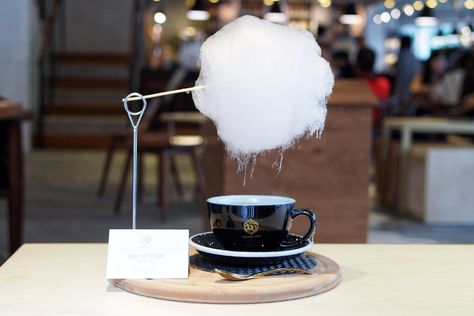 Mellower Coffee – Cotton Candy Coffee, Ondeh Ondeh Latte At Bugis – DanielFoodDiary.com Black Ice Cream, Rain And Coffee, Coffee Cups Unique, Unique Cafe, Cotton Candy Clouds, Coffee Places, Coffee Images, Best Coffee Shop, Local Coffee