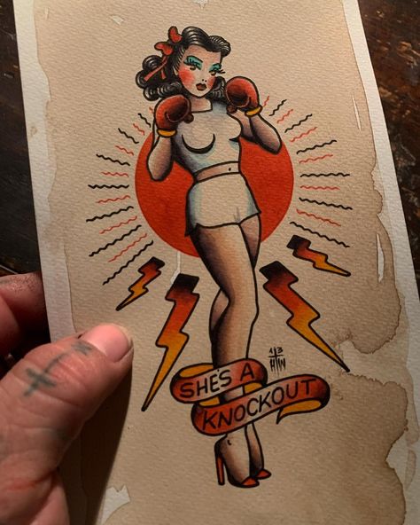 Traditional Tattoo Pin Up, Traditional Tattoo Girls, Boxing Tattoos, Sailor Jerry Tattoo Flash, Traditional Tattoo Drawings, Americana Tattoo, Abstract Tattoo Ideas, Wrist Tattoo Designs, Pin Up Girl Tattoo