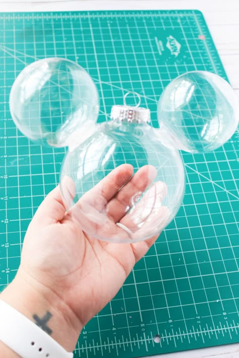 DIY Dollar Tree Mickey Mouse Ornament | Simply Bessy Disney Ball Ornaments Diy, Mickey Mouse Decorations Diy, Mickey Mouse Christmas Tree Ideas, Mickey Mouse Diy Decorations, Mickey Mouse Diy, Disney Christmas Diy, Mickey Decor, Disney Ornaments Diy, Disney Christmas Crafts