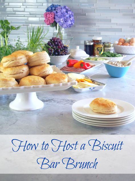 How to Host a Biscuit Bar Brunch - Hot buttermilk biscuits, light sausage gravy, ad loads of other delicious toppings make entertaining a breeze! @comfortdomestic Biscuit Bar Brunch, Biscuit Bar Ideas, Bar Ideas Wedding, Bagel Bar, Toppings Bar, Homemade Biscuits Recipe, Biscuit Bar, Savoury Biscuits, Recipes With Few Ingredients