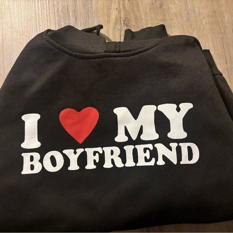 “I ❤️ my boyfriend” hoodie. Boyfriend Hoodie, Love My Boyfriend, My Boyfriend, Black And Red, Blazer, Signs, Jewelry Watches, Plus Fashion, I Love