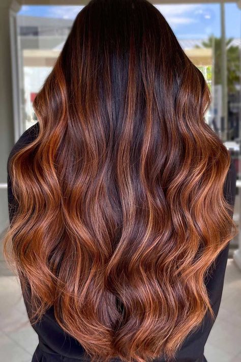 Dimensional Copper Brown Hair, Brown Red Copper Balayage, Lived In Copper Balayage, Dimensional Copper Balayage, Chestnut Bayalage, Winter Copper Hair Color, Cooper Brown Balayage Brunette, Winter Brunette Balayage, Chocolate Copper Balayage