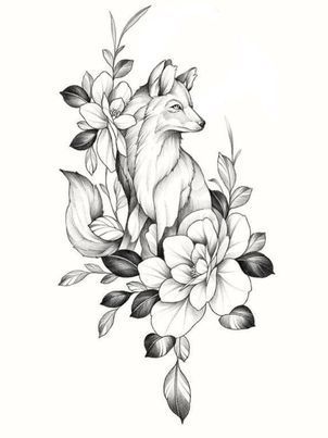 #OwlTattoo #CuteOwlTattoo #OwlInk #OwlTattooDesign #OwlTattooArt #InkedOwls #OwlTattooIdeas #OwlTattooLove #TattooInspiration #AnimalTattoos Fox And Daisy Tattoo, Fox And Flowers Drawing, Black And White Fox Tattoo, Fox Flower Tattoo, Fox Drawing Tattoo, Fox And Flowers Tattoo, Floral Animal Tattoo, Animal Mandala Tattoo, Cute Owl Tattoo