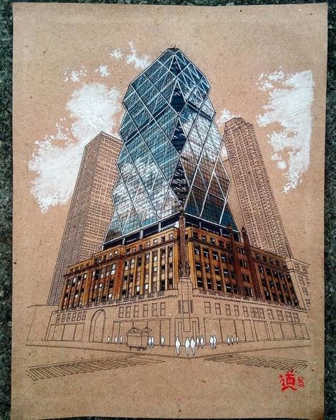 Hearst Tower by Diego Oquendo Hearst Tower, Architecture Sketching, Arch Sketch, Sketch Architecture, Perspective Drawing Architecture, Art Alevel, Architecture Drawing Plan, Architecture Sketches, Drawing Architecture