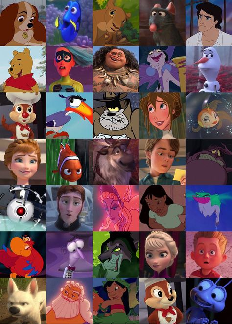 Disney Characters Together, All The Disney Characters, Disney Characters Images, Disney Challenge, Alice In Wonderland Illustrations, Disney Collage, Classic Cartoon Characters, Disney Villains Art, Disney Friends