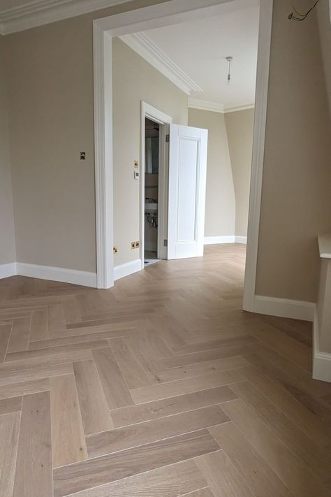 The objective of this project was to conduct a subfloor reconstruction and fitting a new parquet floor in a distinguished top-floor Victorian mansion flat in Maida Vale. Our customers expressed a preference for the sophisticated aesthetic of light oak oversized herringbone parquet flooring.  #FinWood #CraftedForLife #10YearsWarranty #WoodFloors  #herringboneparquet #lightoak#subfloor #WoodFloorings #HerringboneFloor #HerringboneFloors #HerringboneParquet #LondonFloors #OakFloors #ParquetFloor ⁠ Herringbone Vs Chevron Floor, Light Parquet Flooring Living Room, Oak Herringbone Floor Living Room, Parquet Laminate Flooring, White Oak Parquet Flooring, Light Parquet Flooring, White Parquet Floor, Wooden Flooring Herringbone, Herringbone Wood Floor With Border