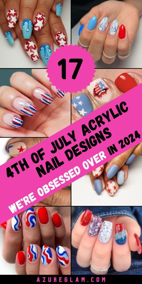 Celebrate Independence Day in style with our stunning collection of 17 4th of July Acrylic Nail Designs for 2024. From bold red, white, and blue hues to intricate nail art, our acrylic designs are sure to make a statement at any patriotic celebration. Whether you prefer short and simple nails or long coffin shapes, we have the perfect acrylic designs to suit your style. Explore now and get ready to dazzle this Fourth of July! July Acrylic Nail Designs, 4th Of July Nails Acrylic, July Acrylic Nails, 4th Of July Acrylic Nails, Blue Acrylics, 4th Nails, Patriotic Nails Design, Olive Nails, Patriotic Nails