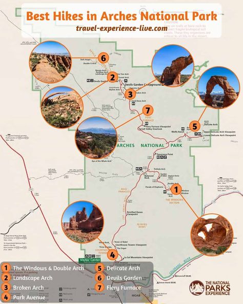 Best Hikes In Arches National Park, Brice National Park Utah, One Day In Arches National Park, The Arches National Park, Utah National Parks Map, Arches National Parks, Arches National Park Hikes, Utah Activities, National Park Hikes