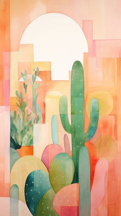 Cactus painting plant art. | free image by rawpixel.com / Boom Abstract Cactus Painting, Wallpaper Cactus, Cactus Abstract, Cactus Wallpaper, Cactus Illustration, Cactus Painting, Watercolor Cactus, Water Colors, Cactus Print