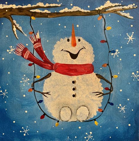 Snowman Looking Up Painting, Snowman Painting Tutorial, Wine And Paint Night, Painted Window Art, Xmas Wrapping, Pinots Palette, Home Paint, Christmas Canvas Art, Tole Painting Patterns