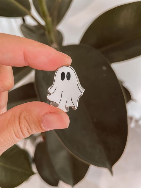 Ghost Enamel Pin, Future Backpack, Desk Buddies, Spooky Pins, Ghost Pins, Mtn Dew, Personalized Wedding Stickers, Small Business Items, Black Cat Sticker