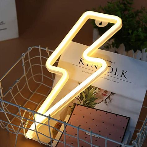 ENUOLI Neon Light Sign LED Lightning Shaped Night Light Wall Decor Light Operated by USB/Battery with Warm White Neon Light for Christmas Birthday Party Kids Room Living Room Wedding Party Decor : AmazonSmile: Lighting Neon Sign Bedroom Aesthetic, Neon Sign Tattoo, Restaurant Neon Sign, Salon Neon Sign, Dream Rooms For Teens, Neon Sign Room, Anime Neon Sign, Neon Sign Ideas, Uni Bedroom