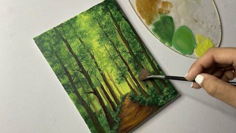 Easy Acrylics For Beginners, Acrilic Paintings Tree, Acrylic Painting Plants Easy, Acrilic Paintings Ideas Nature Easy, Forest Painting Easy Step By Step, How To Paint Forest, Tree Acrylic Painting Easy, Acrilic Paintings Ideas Tutorial, Acrilic Paintings For Beginners