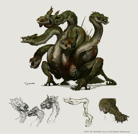 Hydra || CHARACTER DESIGN REFERENCES | Find more at https://www.facebook.com/CharacterDesignReferences if you're looking for: #line #art #character #design #model #sheet #illustration #expressions #best #concept #animation #drawing #archive #library #reference #anatomy #traditional #draw #development #artist #pose #settei #gestures #how #to #tutorial #conceptart #modelsheet #cartoon #monster: Hydra Monster, Concept Art World, Fantasy Beasts, Fantasy Monster, Creature Feature, Monster Design, Creature Concept Art, Fantasy Dragon, Creature Concept