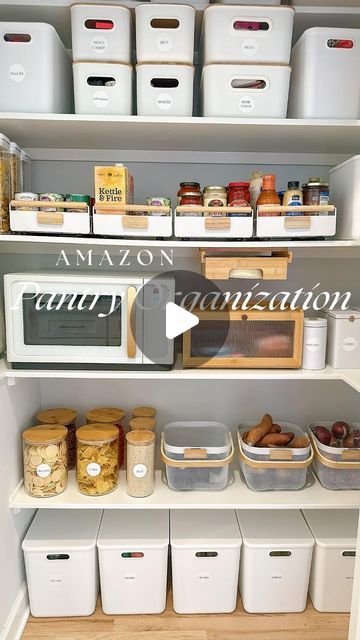 Arin Jura | Amazon Finds + Organization + DIY & Decor on Instagram: "Open shelf pantry organization.  In our case we did not need baking supplies or snacks for the most part to be in the pantry because there is another side to the pantry that I will share in the next couple weeks. 

When it comes to a pantry there is no one size fits all way to organize.  In my case I wanted something that looked clean and would have easy upkeep.  I knew that bins that WERE NOT see through were my best bet so that the rest of the family could help put things away. 

Find this on my Amazon storefront (link in bio) under the Pantry storefront list or comment PANTRY and I will send the links directly to your DMS. - and if you are looking for more inspo I am sharing past pantry organization videos in stories a Open Shelf Pantry, Shelf Pantry, Organization Videos, Pantry Room, Kitchen Must Haves, Pantry Shelf, Organization Diy, Mid Century Kitchen, Home Organisation