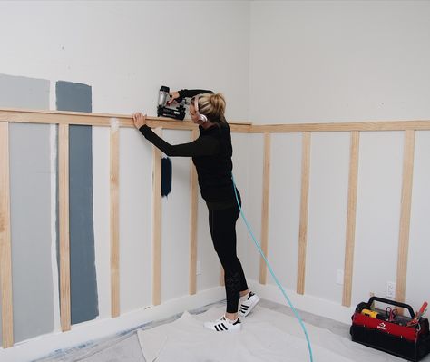 Board and Batten with 1x3's | DIY Board and Batten Board And Batten Wall, Casa Country, Hal Decor, One Room Challenge, Room Challenge, Diy House Projects, Hallway Ideas Entrance Narrow, Board And Batten, Time Flies